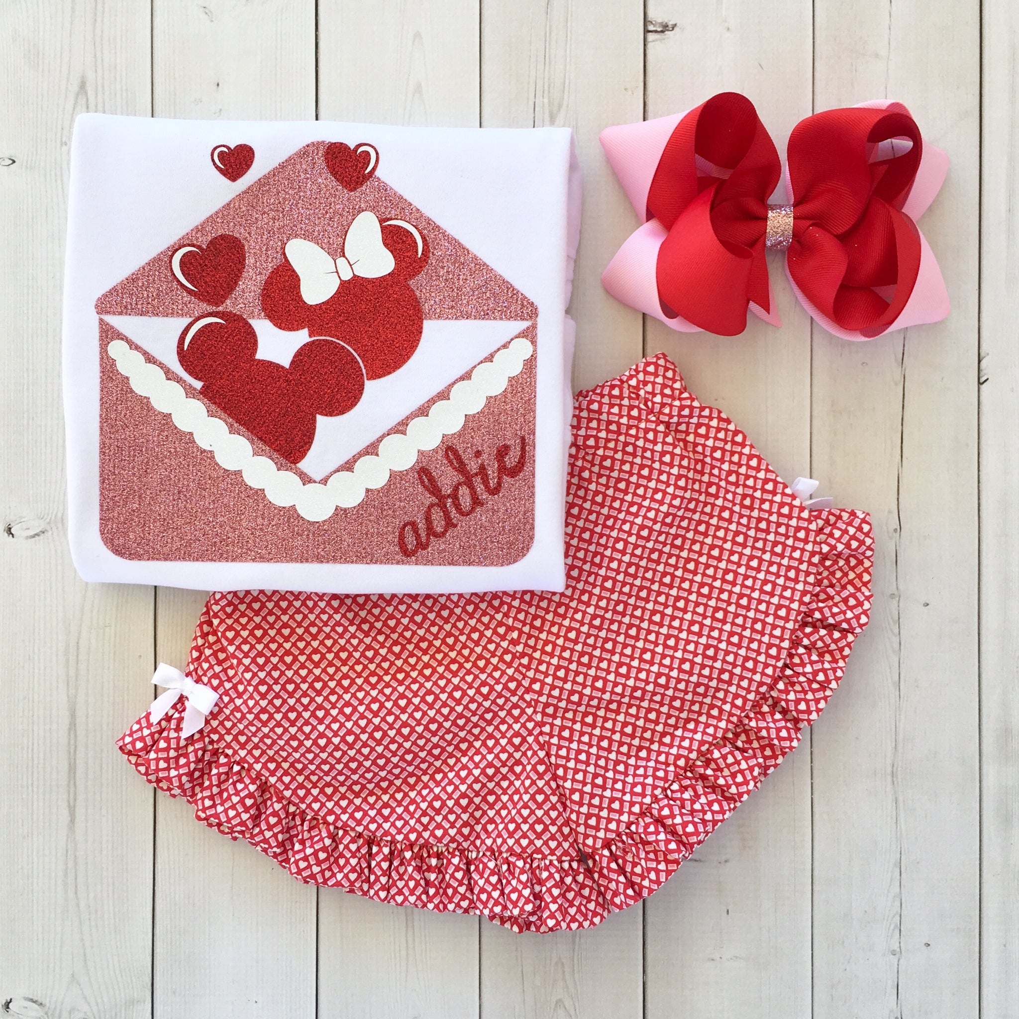 Mouse Valentine Glitter Shirt and Ruffle Shortie Set