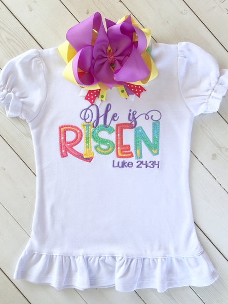 He Is Risen Rainbow Embroidered Single Ruffle Pant Set