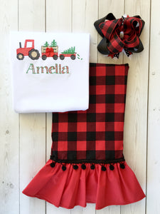 Christmas Tree Farm Red Buffalo Plaid Single Ruffle Pant Set