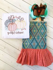 Grateful Embroidered Pumpkin Single Ruffle Pant Set