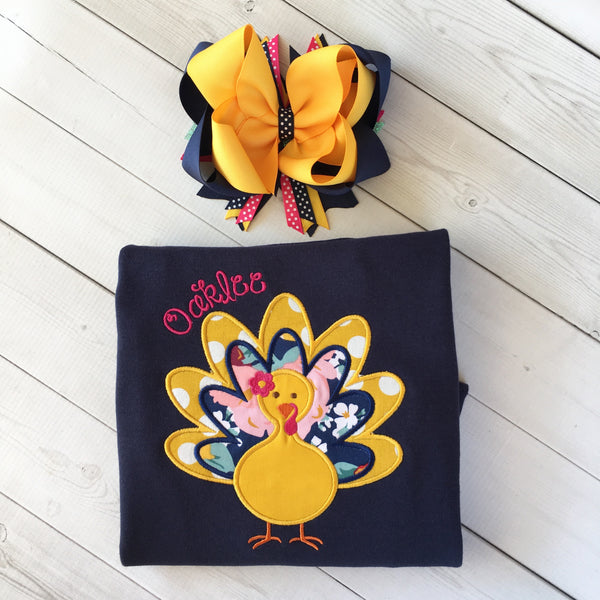 Thankful Embroidered Girl Turkey Single Ruffle Pant Set