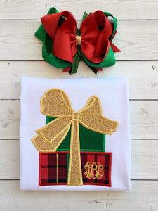 Embroidered Christmas Presents Girls Shirt ONLY