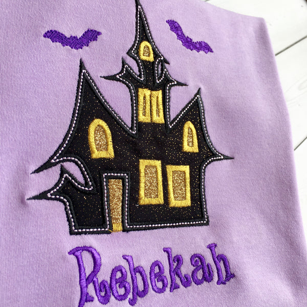 Embroidered Haunted House and Single Ruffle Pant Set