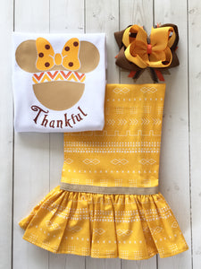 Thanksgiving Girl Mouse Single Ruffle Pant Set