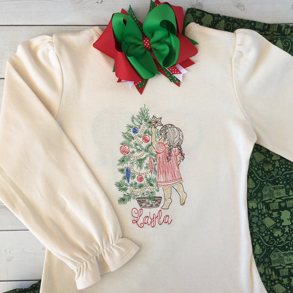 Christmas Tradition Embroidered (Girl) Ruffle Pant Set