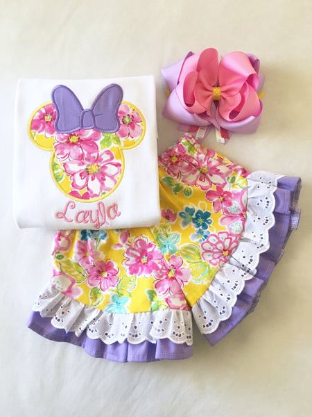 Spring Mouse Embroidered Ruffle Short Set