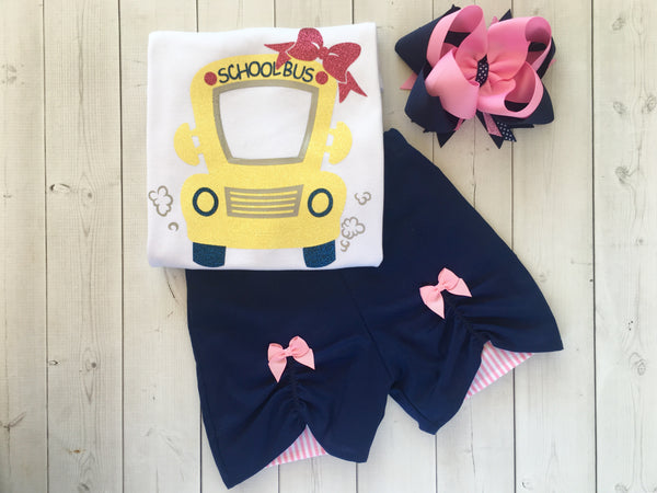 Pencils Down, Summer's Up (Glitter School Bus) Peek-a-boo Shortie Set