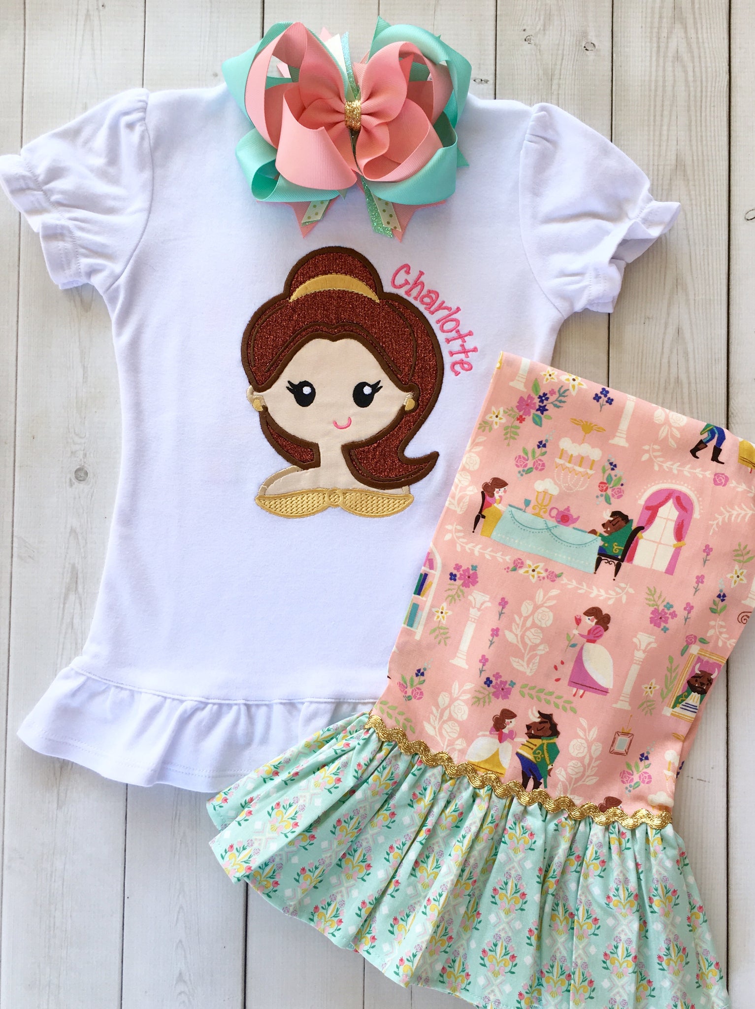 The Beauty Embroidered Princess Single Ruffle Pant Set