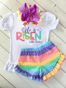 He Is Risen Rainbow Embroidered Ruffle Shortie Set