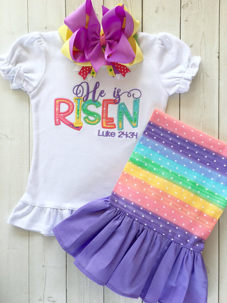 He Is Risen Rainbow Embroidered Single Ruffle Pant Set