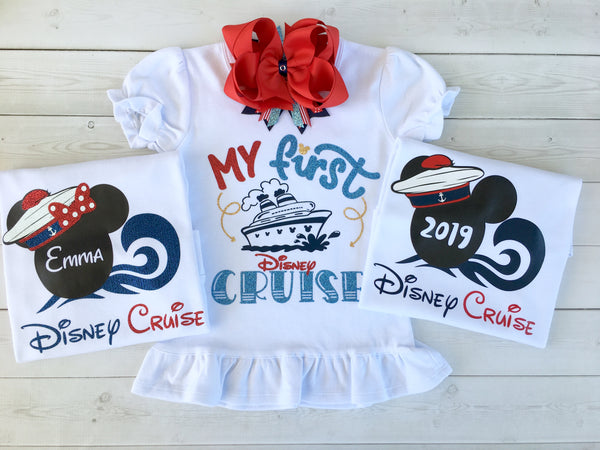 Cruisin' On The High Seas- "Cruise Ship" Glitter Striped Ruffle Shortie Set