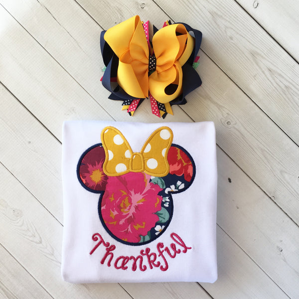 Thankful Embroidered Mouse Inspired Shirt ONLY