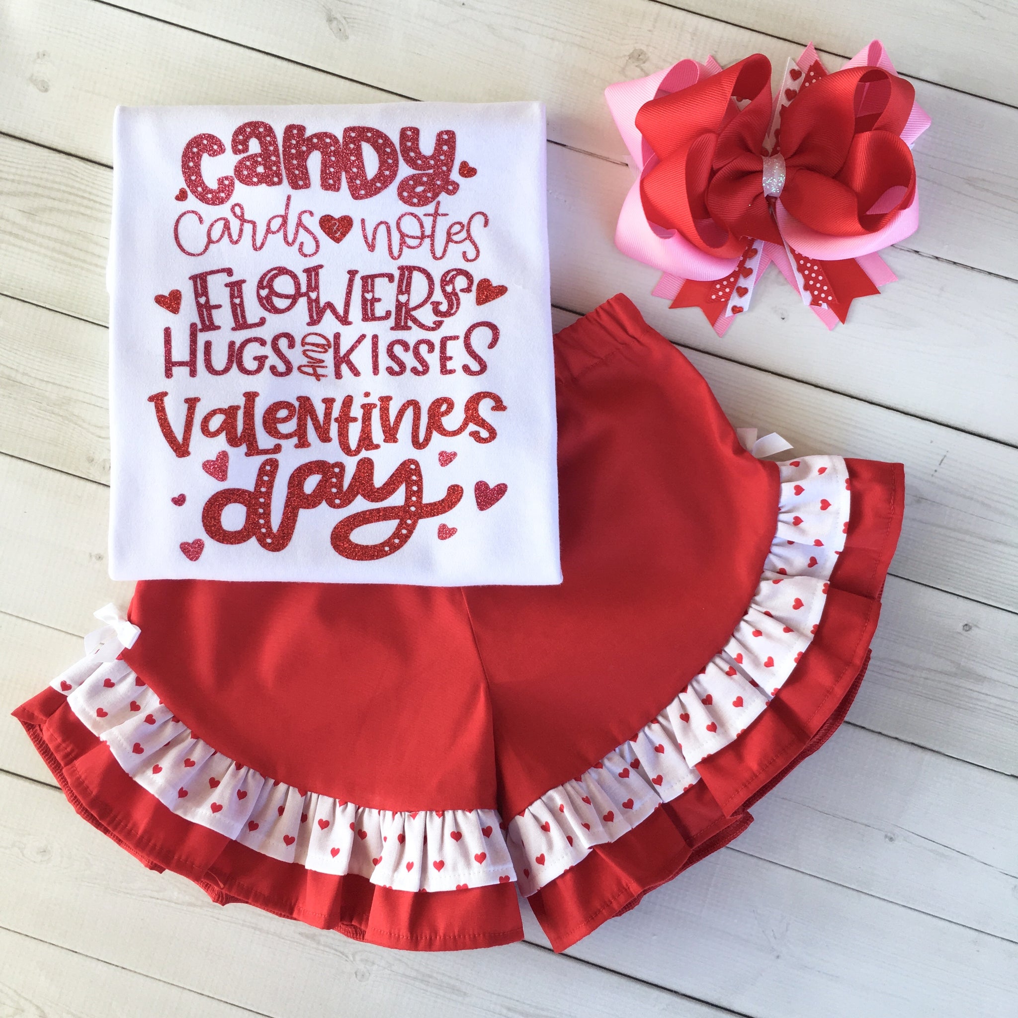 All Things Valentine Ombré Glitter Ruffle Shortie Set