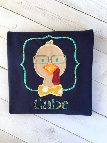 Thankful Embroidered Boy Turkey Shirt ONLY