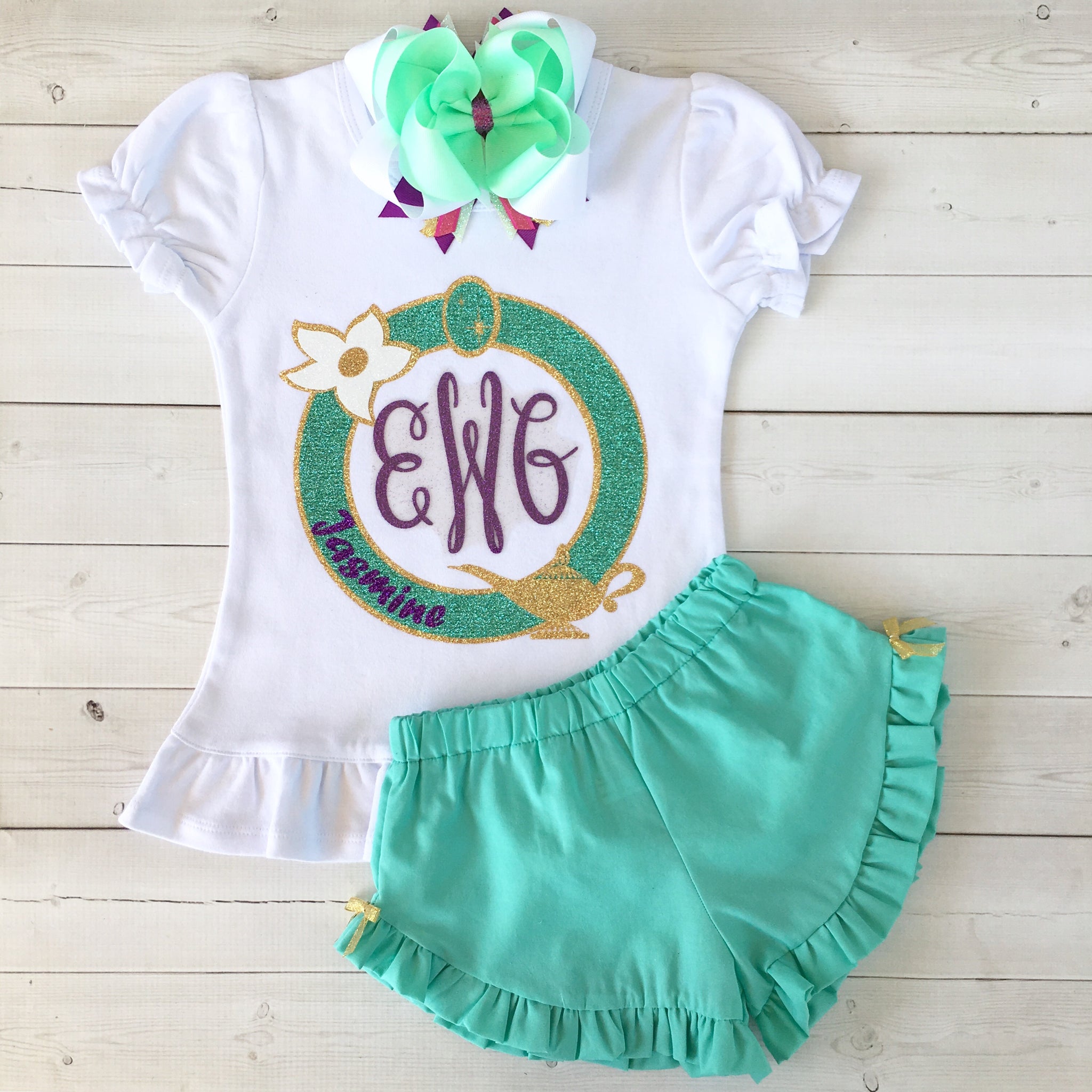 Arabian Princess Glitter Crown Shirt & Ruffle Short Set