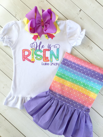 He Is Risen Rainbow Embroidered Single Ruffle Pant Set