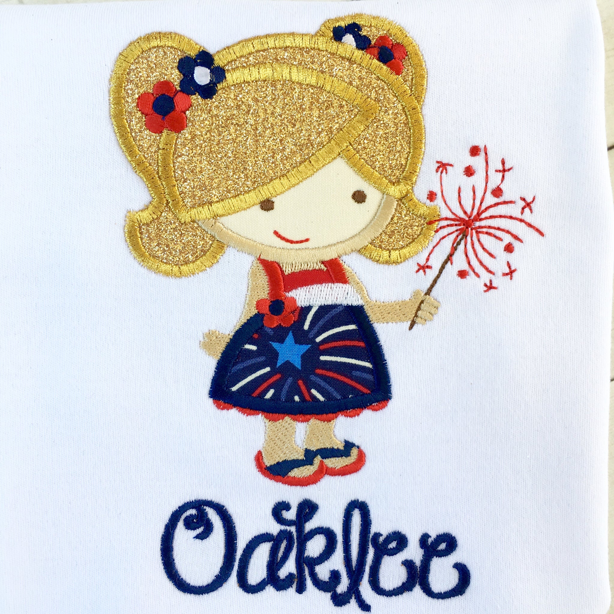 Freedom and Fireworks Embroidered Sparkler Girl SHIRT ONLY