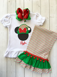 Jolly Christmas Mouse Double Ruffle Pant Set