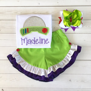 Embroidered Girl's Astronaut Ruffle Short Set