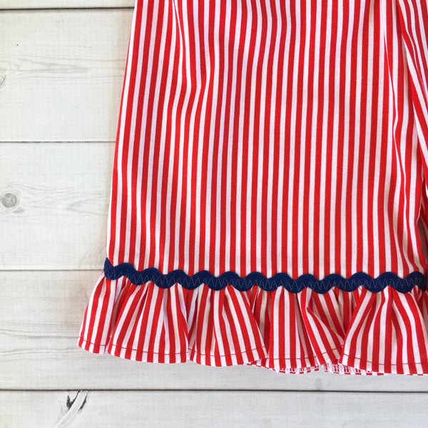 Cruisin' On The High Seas- Embroidered "Mouse Anchor" Traditional Striped Shortie with Ruffle