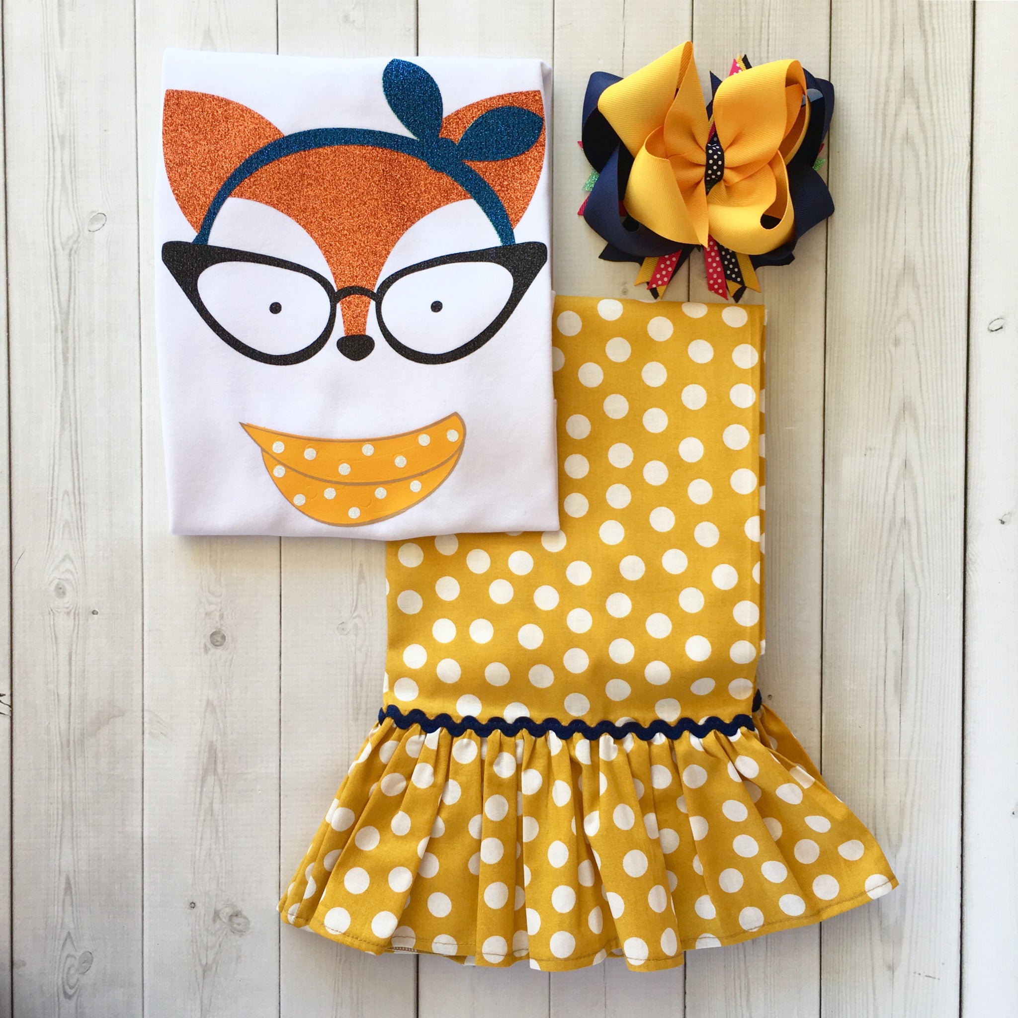 Hipster Glitter Fox Single Ruffle Pant Set
