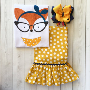 Hipster Glitter Fox Single Ruffle Pant Set