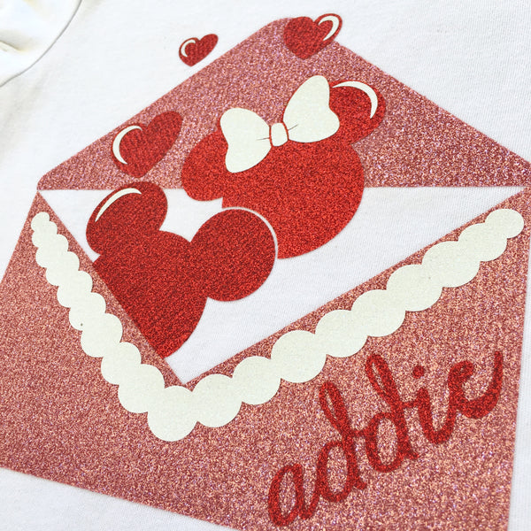 Mouse Valentine Glitter Shirt and Ruffle Shortie Set