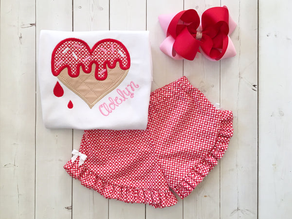 Sweet Treat Embroidered Valentine Shirt and Ruffle Shortie Set