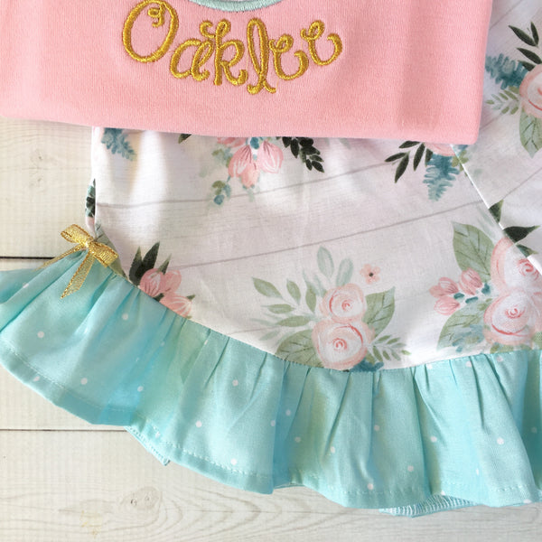 Gorgeous Disney outfit for girls, toddlers and babies. Floral peek a boo shorts are perfection!