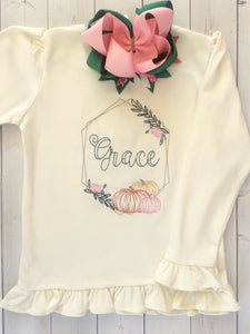 Embroidered Pumpkin Frame Girls Shirt ONLY