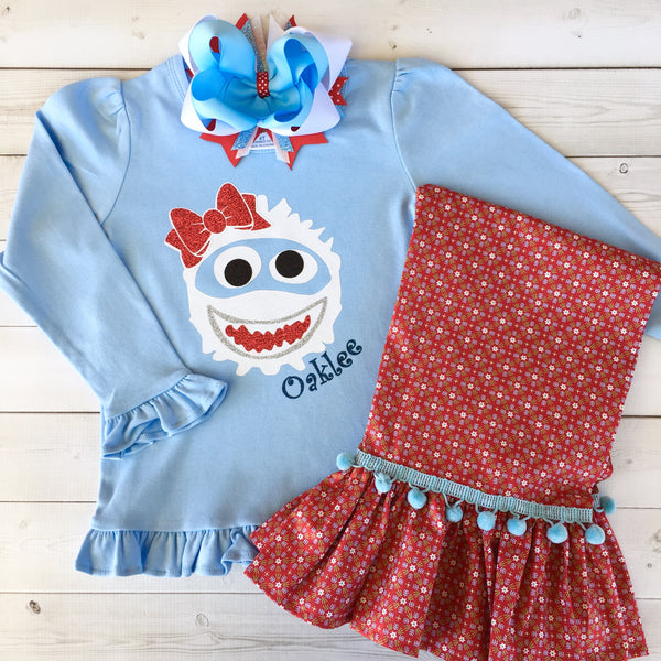 Christmas Yeti Glitter Ruffle Pant Set