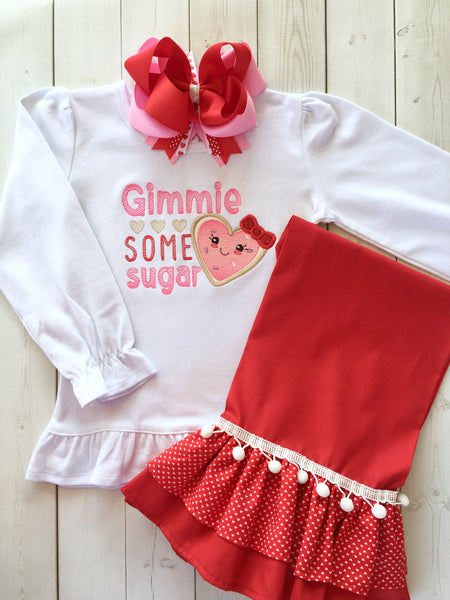 Gimme Some Sugar Embroidered Double Ruffle Pant Set