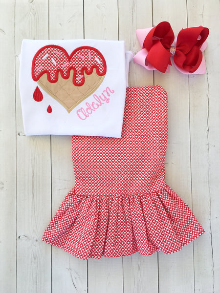 Sweet Treat Embroidered Valentine Shirt and Ruffle Pant Set