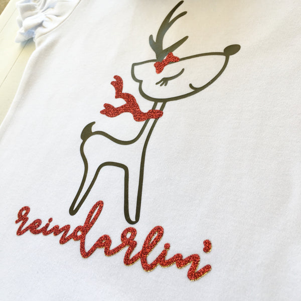 Reindarlin' Girls Shirt and Red Buffalo Plaid Single Ruffle Pant Set