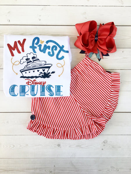 Cruisin' On The High Seas- "Cruise Ship" Glitter Striped Ruffle Shortie Set