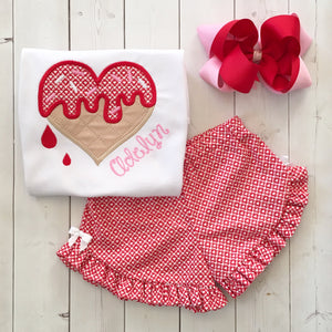 Sweet Treat Embroidered Valentine Shirt and Ruffle Shortie Set