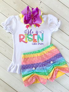 He Is Risen Rainbow Embroidered Peek-a-Boo Shortie Set