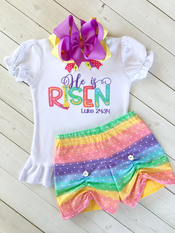 He Is Risen Rainbow Embroidered Peek-a-Boo Shortie Set