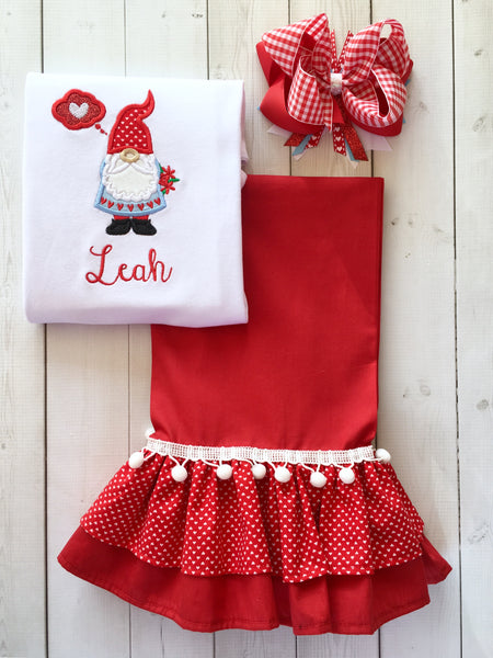 Valentine's Day GIRL Gnome Double Ruffle Pant Set