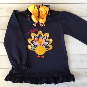 Thankful Embroidered Girl Turkey Shirt ONLY