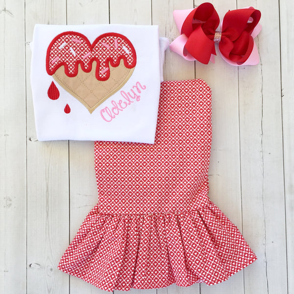Sweet Treat Embroidered Valentine Shirt and Ruffle Pant Set