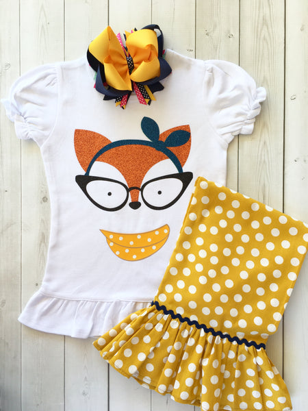 Hipster Glitter Fox Single Ruffle Pant Set