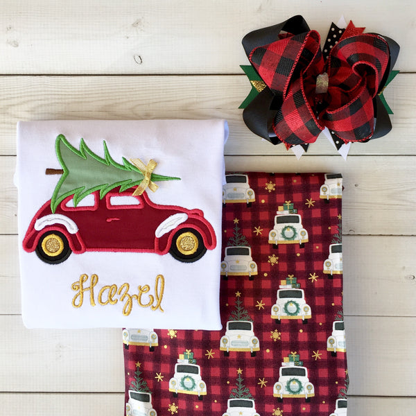 Vintage Christmas Car Embroidered SHIRT ONLY