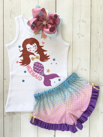 Majestic Mermaid Glitter Ruffle Shortie Set