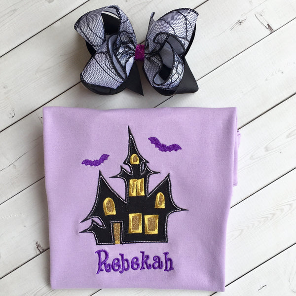 Embroidered Haunted House and Single Ruffle Pant Set