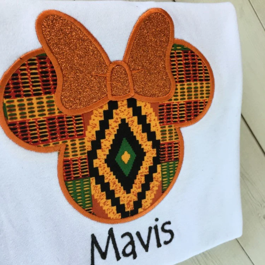 Kente Girls Embroidered Mouse Shirt and Ruffle Shortie Set