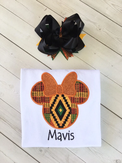 Kente Girls Embroidered Mouse Shirt and Ruffle Shortie Set