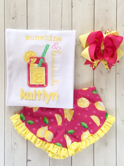 Lemon Squeezy Embroidered Jar Shirt and Ruffle Short Outfit