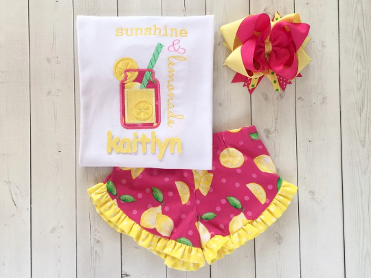 Lemon Squeezy Embroidered Jar Shirt and Ruffle Short Outfit