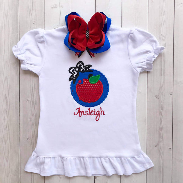 Back To School Embroidered Apple Frame Shirt and Ruffle Short Set